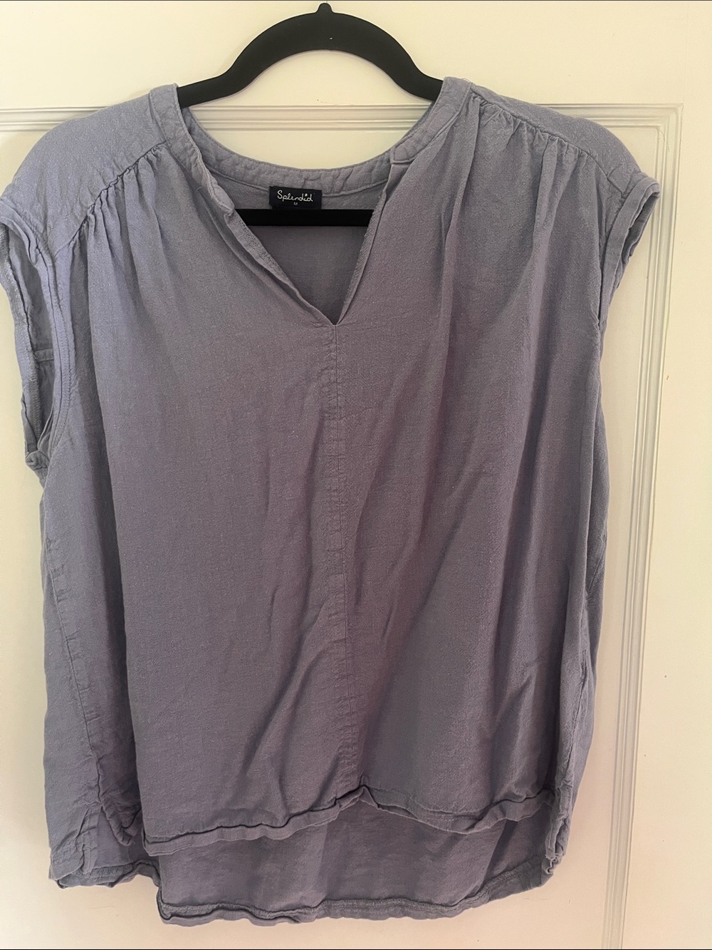 Splendid Lavender Cap Sleeve Split-Neck Blouse